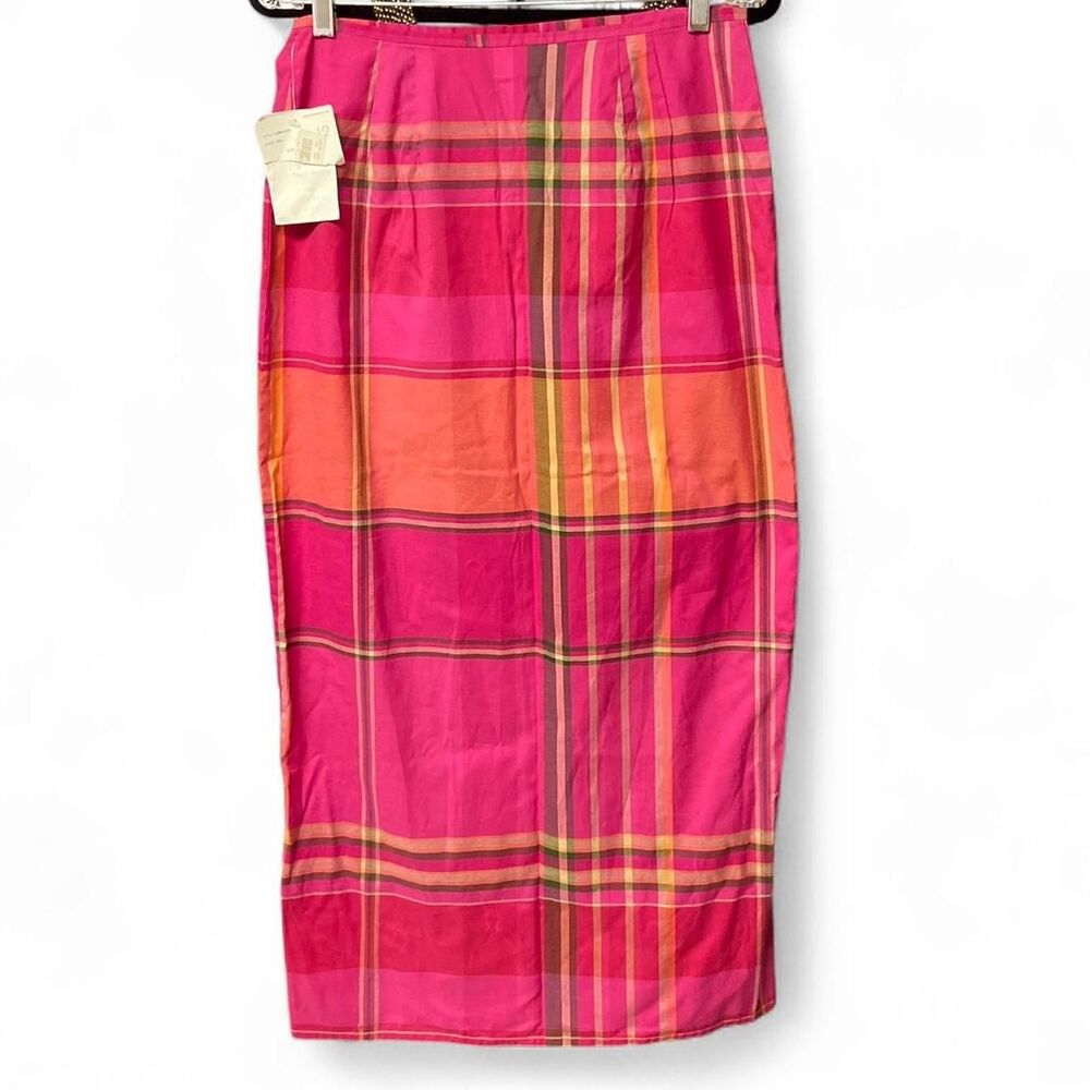 Liz Claiborne pink and orange plaid wrap maxi skirt size 12